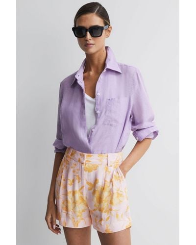 Reiss Bonnie - Yellow Bonnie High Rise Floral Print Shorts, Us 2 - Purple
