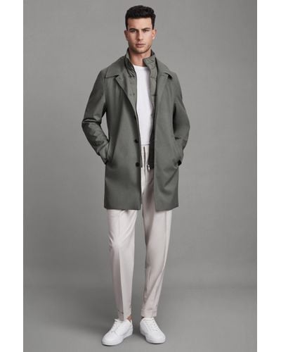 Reiss Perrin - Green Jacket With Removable Funnel-neck Insert - Grey