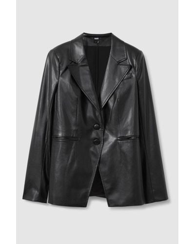 PAIGE Relaxed Faux Fur Leather Single Breasted Blazer - Black