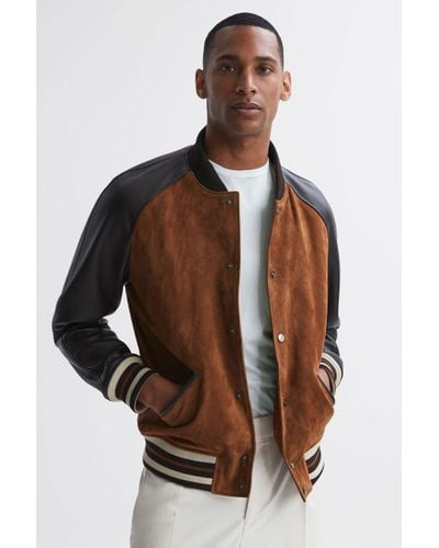PAIGE Mackay - Suede Leather Bomber Jacket, Tobacco - White
