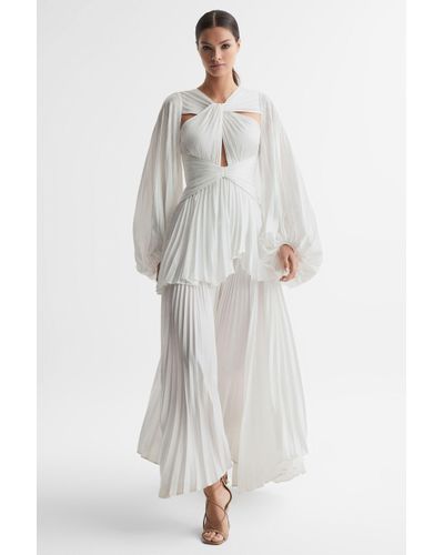 Acler Pleated Blouson Sleeve Midi Dress - White