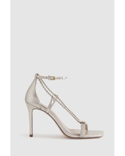 PAIGE Gold Leather Plaited Strappy Heeled Sandals - White