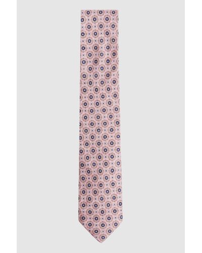 Reiss Asolo - Soft Rose Asolo Silk Medallion Print Tie, One - Pink
