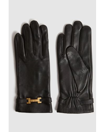Reiss Harriet - Black Leather Hardware Gloves