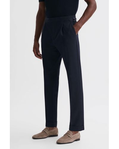 Reiss Thom - Navy Adjustable Tapered Trousers With Turn-ups - Blue