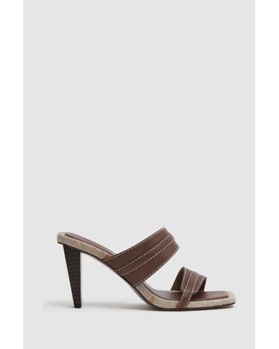 Reiss Ruby - Tan Leather Strap Heeled Mules - Natural