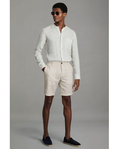 Reiss Stripe - Ecru Ezra Cotton Blendd Shorts - Grey