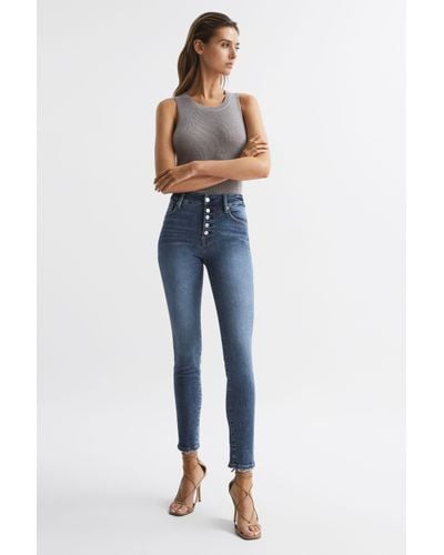 GOOD AMERICAN Exposed Button Skinny Jeans, Indigo - Blue