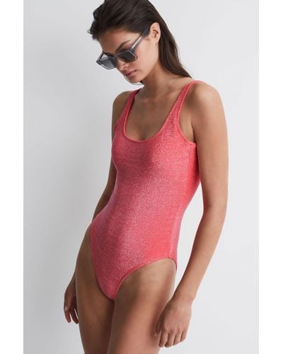 GOOD AMERICAN Sparkle Swimsuit, Bright Coral - Red