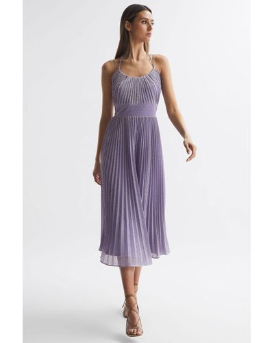 Halston Evelia - Halston Shimmer Pleated Midi Dress, Us 10 - Purple
