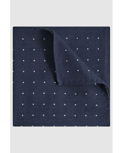 Reiss Tuscan - Navy Cotton-wool Polka Dot Pocket Square - Blue