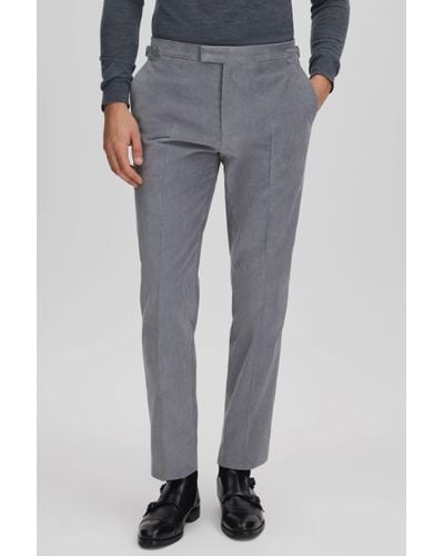 Reiss Kempton - Ice Blue Slim Fit Corduroy Trousers With Turn-ups - Grey