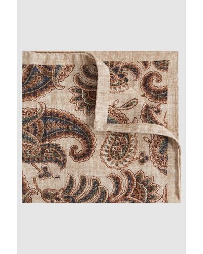 Reiss Faenza - Oatmeal Melange/navy Cotton-wool Paisley Pocket Square - Natural