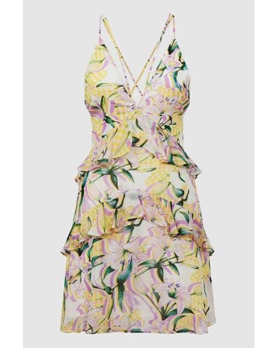 Reiss Andi - Yellow Floral Strappy Mini Dress, Us 4