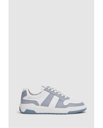 Reiss Arlo - Airforce Blue Low Top Leather Trainers, Us 9 - White