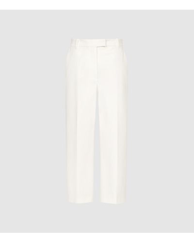 Reiss Faith - Cotton Blend Cropped Tailored Trousers in White - Lyst