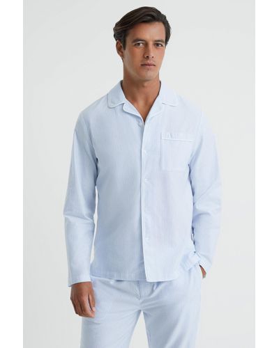Reiss Westley - Blue/white Striped Cotton Button-through Pyjama Shirt