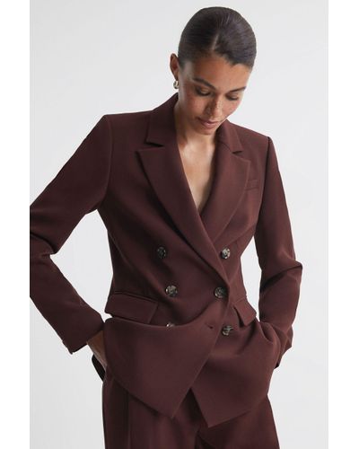 PAIGE Double Breasted Suit Blazer - Brown