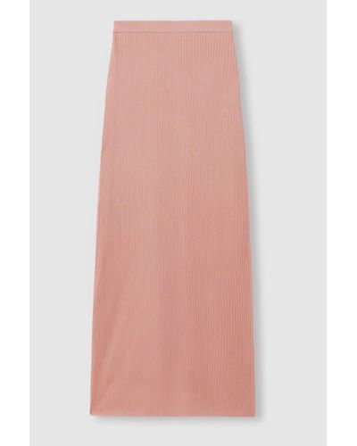 Anna Quan Sheer Ribbed Knitted Midi Skirt - Pink