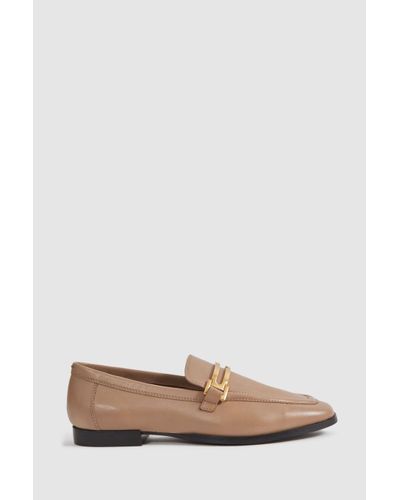 Reiss Angela - Nude Leather Rounded Loafers - Natural
