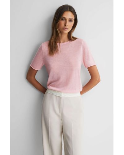 Reiss Alicia - Light Pink Knitted Crew Neck T-shirt