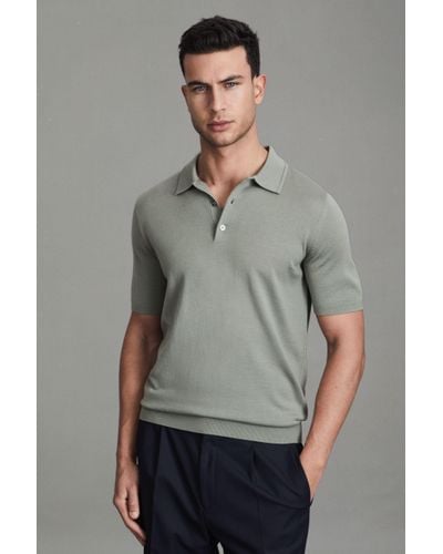 Reiss Manor - Pistachio Slim Fit Merino Wool Polo Shirt, Xs - Grey