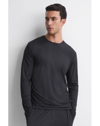 Reiss Cromer - Charcoal Jersey Crew Neck Long Sleeve T-shirt - Grey