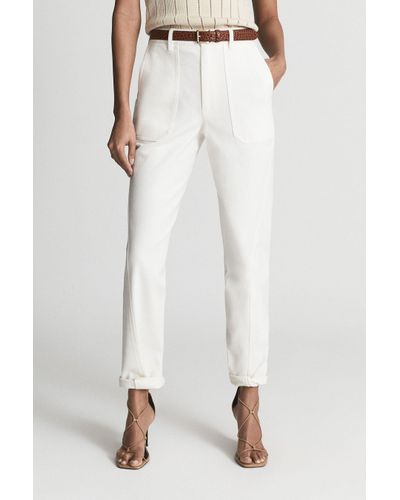 Reiss Erin - Cotton Tapered Slim Trousers - White