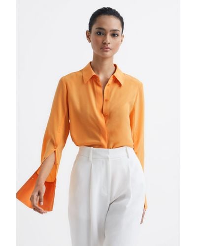 Reiss Kia - Orange Silk Shirt, Us 6 - White