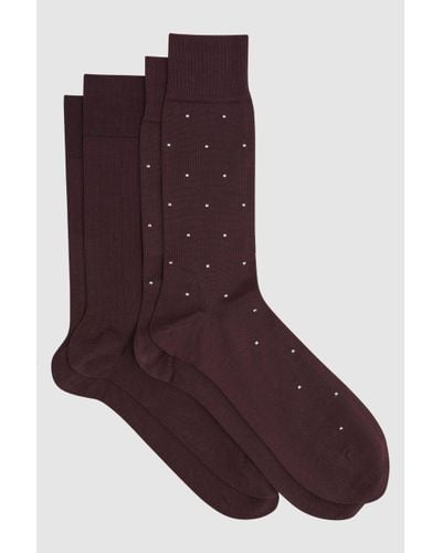 Reiss Graham 2 Pack Of Socks - Brown Cotton - Purple