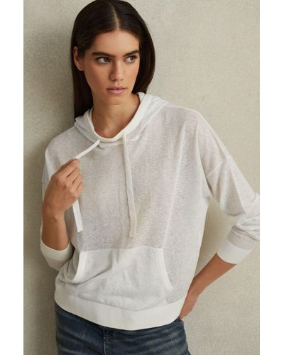 Reiss Candy - Ivory Cotton Blend Sheer Hoodie, S - Grey