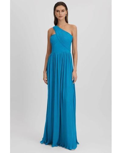 AMUR One Shoulder Pleated Maxi Dress - Blue