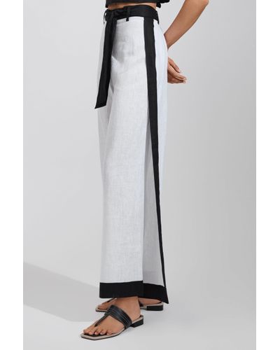 Reiss Harlow - White/navy Linen Side Split Trousers - Grey