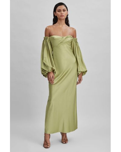 Significant Other Significant Satin Off-the-shoulder Maxi Dress - Green