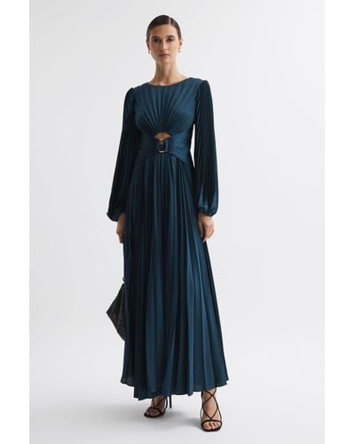 Acler Karatta - Pleated Blouson Sleeve Midi Dress, Sea Blue