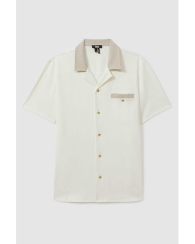 PAIGE Knitted Pique Cuban Collar Shirt - White