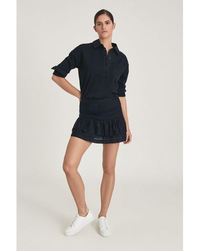Reiss Eila - Navy Cotton Silk Blend Mini Skirt - Blue
