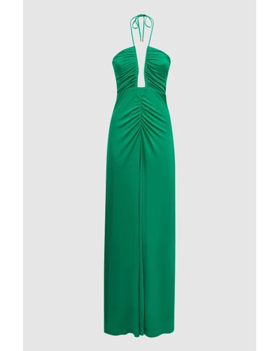 Reiss Arianna Plunge Halter-neck Woven Midi Dress - Green