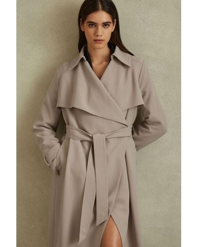Reiss Etta - Mink Neutral Double Breasted Belted Trench Coat - Multicolour