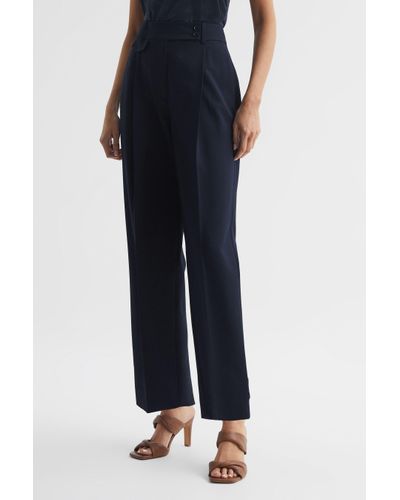 Reiss River - Navy High Rise Cropped Tapered Trousers - Blue