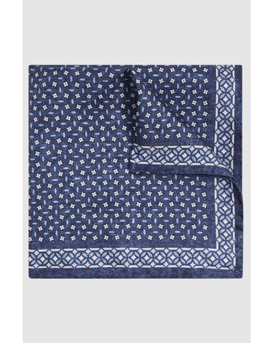 Reiss Nicolo - Indigo Silk Floral Print Pocket Square - Blue