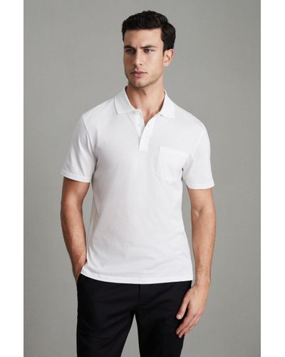 Reiss Austin - White Mercerised Cotton Polo Shirt