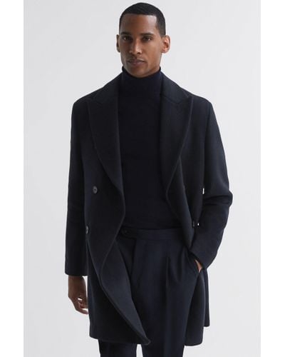 Reiss Timpano - Navy Wool Blend Double Breasted Epsom Coat, S - Blue