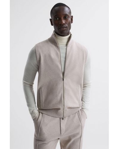 Reiss Bristol - Oatmeal Melange Knitted Sleeveless Zip-through Vest, Xs - Multicolour