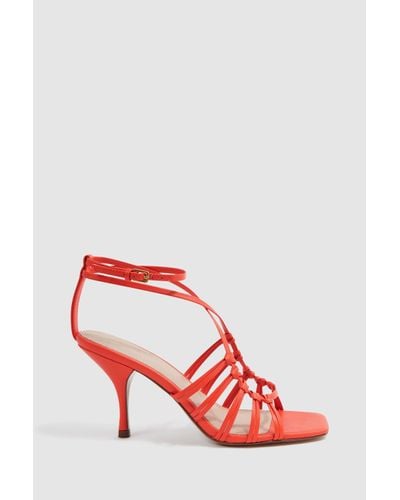 Reiss Eva Strappy Heels - Coral Leather Plain - Red