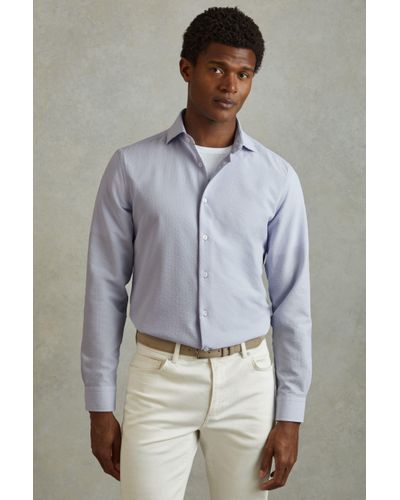 Reiss Spring - Soft Blue Textured Cutaway Collar Shirt, Xxl - Grey