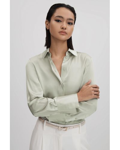 Reiss Irina - Green Silk Button-through Shirt - Grey