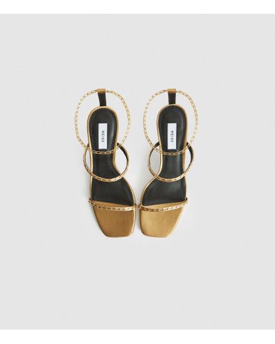 Reiss Magda - Leather Strappy Heeled Sandals in Tan | THE YES
