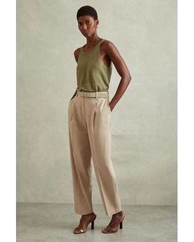 Reiss Freja - Neutral Tapered Belted Trousers - Natural