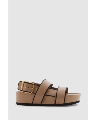 Reiss Samantha - Tan Strappy Chunky Leather Sandals - Brown
